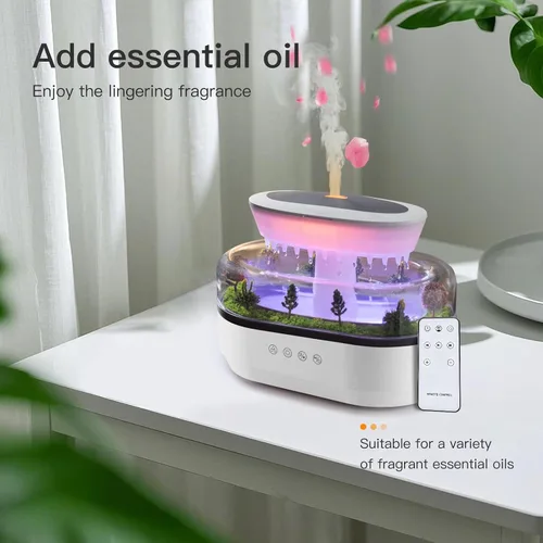 Vista 6 de Difusor de Aceites Esenciales 250ML Humidificador Nube Difusor de Goteo de Agua de Lluvia Humidificador con Música de Goteo Micro Paisaje Difusor