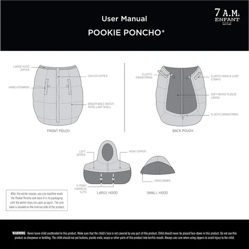 Vista 3 de 7AM Enfant - Funda portabebés K-Poncho de ajuste universal, repelente al agua 3 en 1 con capucha ajustable, funda multifuncional para cochecito