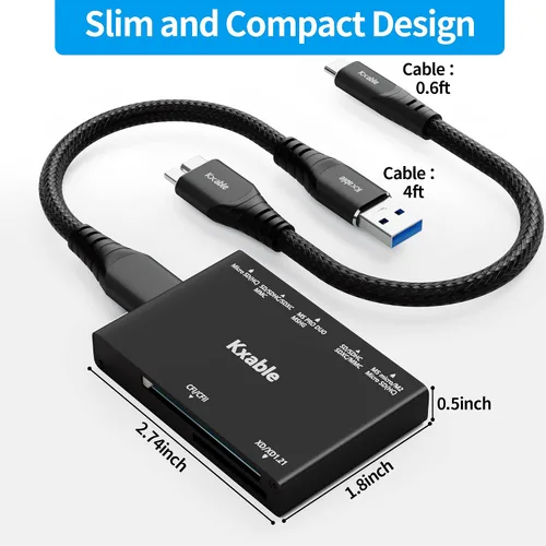 Vista 5 de Lector de tarjetas SD 7 en 1, Kxable USB 3.0 lector de tarjetas de memoria/escritor de 5 Gbps, para SD/Micro SD/MS/CF/MMC/XD/SDHC/SDXC, lector