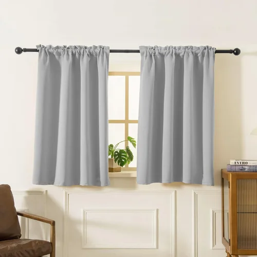 Vista 49 de Pickluc Cortina opaca de cocina de 20 pulgadas de largo, con bolsillo para barra, cortinas para ventanas pequeñas en sala de estar, sótano Beige