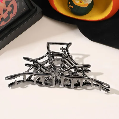 Vista 6 de 3 pinzas para el cabello en forma de garra con diseño de telaraña negra, mano de esqueleto y calavera para mujeres y niñas, de metal hiphop