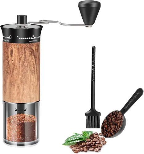 Vista 9 de Molinillo de café manual con sistema de doble rodamiento, molinillo de café manual de capacidad de 0.88 oz, molinillo de café manual de acero