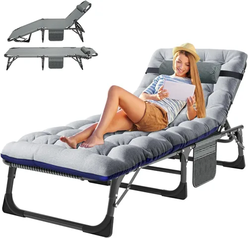 Vista 10 de ABORON Cuna de camping plegable de 5 posiciones y tumbona con alfombrilla Cuna negra/almohadilla azul