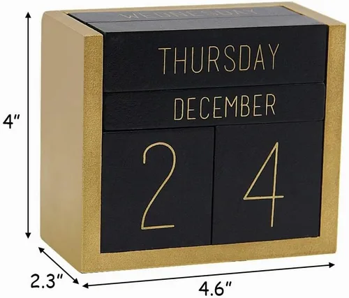 Vista 2 de Juegoal Calendario perpetuo de madera, bloque de madera, calendario diario, accesorios de escritorio de oficina (negro)