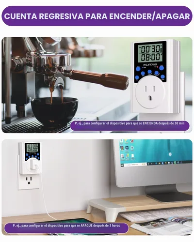 Vista 3 de Nearpow - Tomacorriente con temporizador, multifuncional, ciclo programable, temporizador digital para enchufar con salida de 3 clavijas, toma