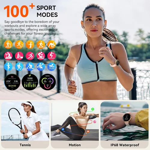 Vista 4 de Relojes inteligentes, reloj inteligente AMOLED de 1.19 pulgadas para mujer (respuesta/hacer llamadas), rastreador de actividad con más de 100 modos