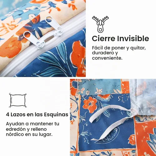 Vista 3 de Mooreeke juego de funda de edredón de tamaño individual, 2 piezas, con cierre de cremallera, funda de edredón boho con montaje floral, juego de ropa