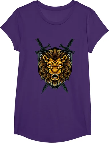 Vista 58 de Camiseta con diseño de caballero medieval renacentista, con diseño de espada de león, Negro, S