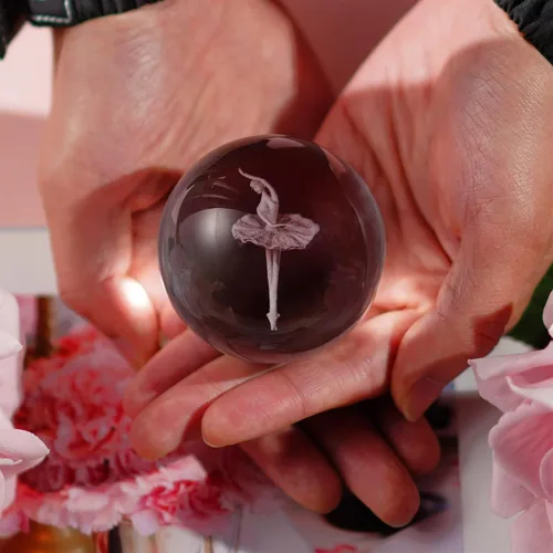 Vista 4 de HDCRYSTALGIFTS Figura de Bailarina Elegante de Cristal Grabada con Láser 3D, Peso de Papel de Bailarina Danzante, Esfera de Vidrio para Decoración