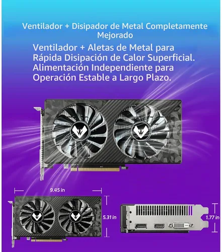 Vista 5 de MOUGOL Tarjeta gráfica AMD Radeon RX 580 8GB GDDR5 para juegos, HDMI/DP/DVI Blanco