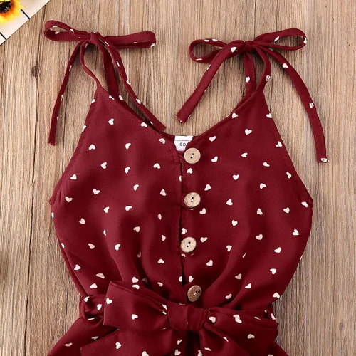 Vista 4 de Enterizo con tirantes y estampado de corazón para bebé y niña pequeña, ropa de vacaciones, traje de verano para niños