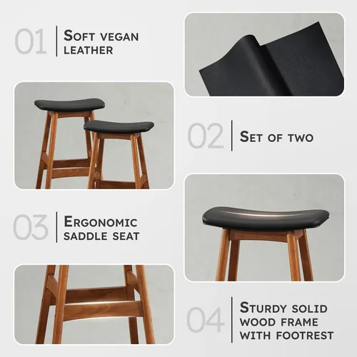 Vista 4 de Lexicon Springfield Taburete de altura de asiento de silla de montar (juego de 2), 25 pulgadas SH, negro mate