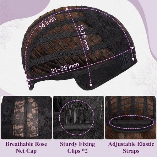Vista 7 de BARSDAR Peluca corta ondulada con reflejos castaño, peluca corta ondulada con flequillo para mujer, gruesa, suave, sintética, texturizada, rizada