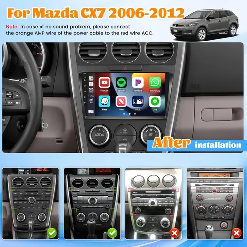 Vista 2 de 5G WiFi 9 pulgadas pantalla táctil para Mazda CX7 2006-2012 Android 13 Radio con CarPlay Android Auto, compatible con navegación GPS, Bluetooth, FM