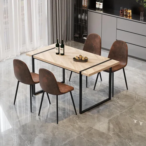 Vista 35 de Juego de mesa de comedor moderno para 4, juego de mesa y sillas de cocina de madera, juego de mesa de comedor de 5 piezas con 1 mesa de MDF y 4