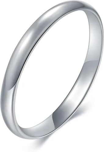 Vista 8 de BORUO Anillo de plata esterlina 925 Anillos apilables impermeables bañados en oro de 14K Alianza de boda de cúpula lisa, resistente al deslustre