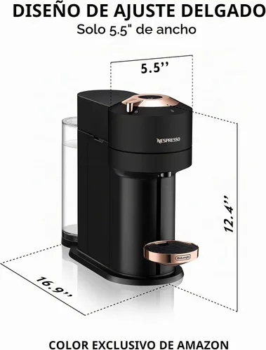 Vista 3 de Nespresso Vertuo Next - Máquina de café y espresso de De'Longhi con espumador de leche, 37.2 fl oz, color negro mate de lujo, oro rosa