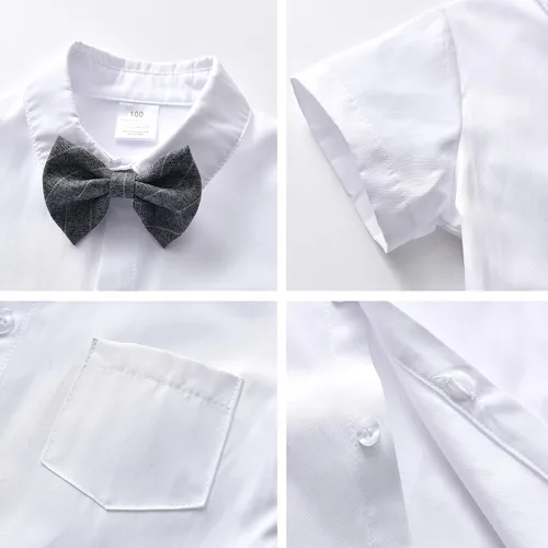 Vista 3 de Conjunto de traje de caballero de manga corta para bebé niño con corbatín + pantalones cortos con tirantes y pantalones cortos para bautizo festivo