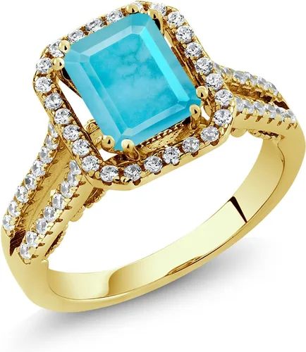 Vista 10 de Gem Stone King 18K Yellow Gold Plated Silver Emerald Cut 9X7MM Gemstone Birthstone Wedding Anniversary Promise Engagement Ring For Women Available