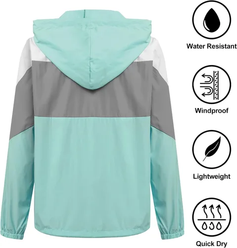Vista 2 de SoTeer Chubasqueros impermeables para mujer, ligeros, con capucha, rompevientos, plegable, para exteriores