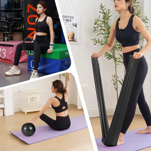 Vista 8 de Tsikavo Anillo de pilates, círculo de anillo de pilates y juego de bolas, anillo de pilates mágico de 12 pulgadas, bola de ejercicio pequeña de 9
