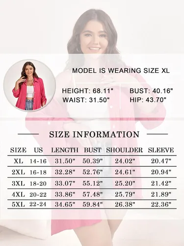 Vista 5 de SCOMCHIC Camisas de talla grande con botones para mujer, manga larga enrollable, cuello en V, blusas casuales de gran
