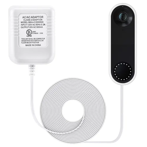 Vista 9 de Dreyoo Adaptador transformador de timbre de 16-24 V, fuente de alimentación de cable C de 16.4 pies de largo 20 VCA 500 mA, compatible con timbre