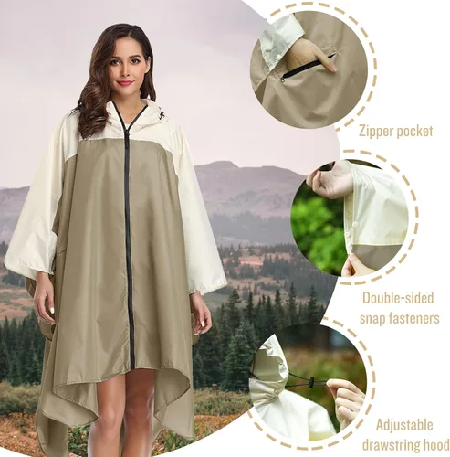Vista 3 de SaphiRose Poncho de lluvia unisex con capucha impermeable para mujeres adultas