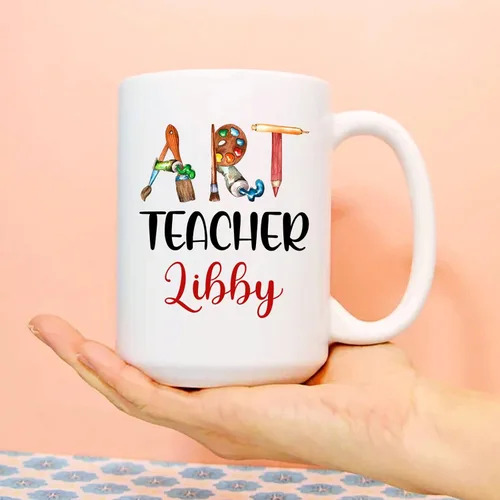 Vista 3 de Taza para profesores de arte, regalo del día del profesor, taza personalizada para profesores de arte, taza para profesores de escuela, taza