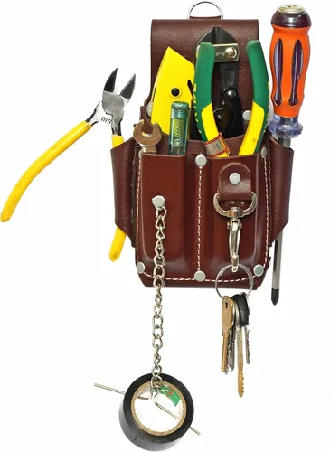 Vista 9 de Ap-Leather Pro-5 Electrician Pouch, Leather Tool Pouch, 5 Pocket Pouch with Electrical Tape Holder, Durable Compartments, Tool Pouch with Belt Clip