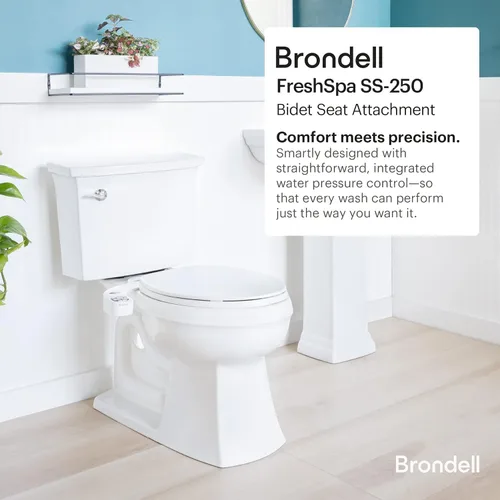 Vista 2 de Brondell FSP-250 FreshSpa Thinline Accesorio esencial de bidé de precisión para asientos de inodoro con presión de agua ajustable, control de brazo