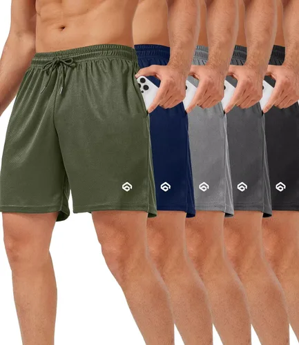 Vista 8 de lomsoe 5 Pack Gym Shorts Men 5 Inch Quick Dry Mesh Shorts Men Lightweight Training Athletic Running Shorts with Pockets