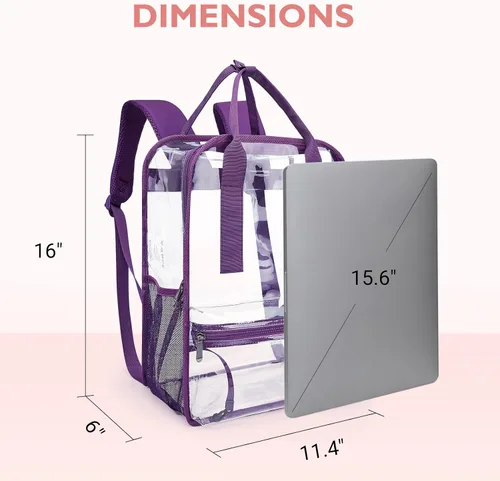 Vista 6 de mommore Mochila transparente resistente y duradera para la escuela, el trabajo