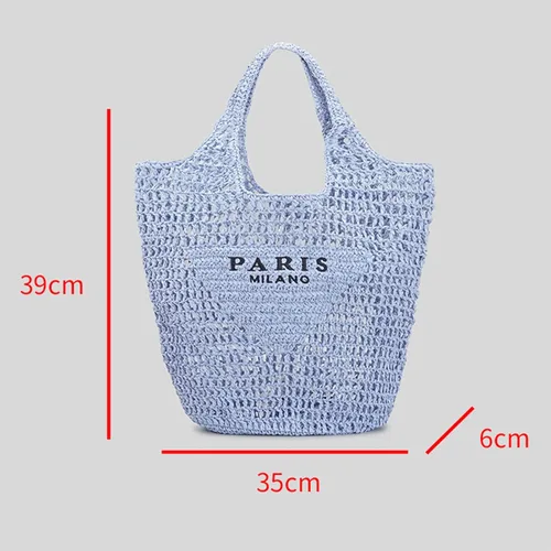 Vista 4 de Nueva bolsa tejida, bolsa de malla de paja, playa, bolso de hombro, hobo para mujer, plegable de gran capacidad, para vacaciones, picnic y fiesta.