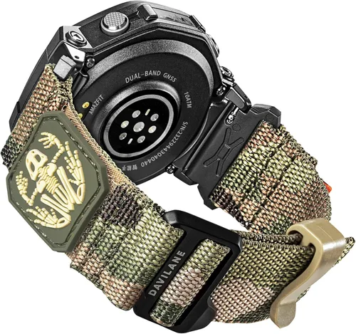 Vista 8 de Correa de reloj de nailon de 0.866 in compatible con Amazfit T-Rex 3, diseño de parches militares, resistente correa de repuesto deportiva