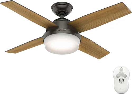 Vista 9 de Hunter Dempsey, ventilador de techo, moderno, silencioso, 44 pulgadas, níquel cepillado con luz LED y control remoto, montaje estándar, 4