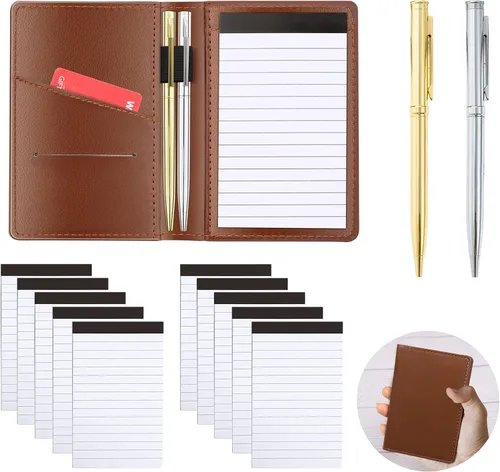 Vista 10 de Juego de 13 soportes para bloc de notas, incluye soporte de cuero para bloc de notas, 10 paquetes de 8.5×13 cm de bloc de notas pequeño, 30 hojas