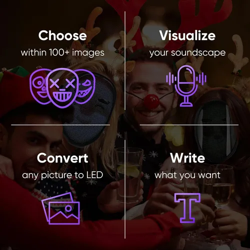 Vista 6 de CHEMION Máscara LED con aplicación Bluetooth, máscara facial LED para adultos, niños, máscara facial digital para fiestas de cumpleaños, conciertos