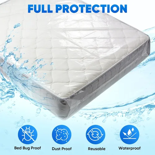 Vista 3 de TICONN 1 bolsa de colchón de plástico para almacenamiento de mudanzas, funda protectora de colchón impermeable, suministros de mudanza de colchones