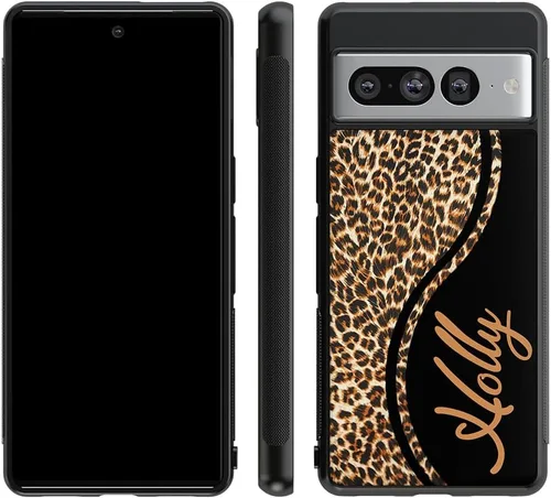 Vista 5 de Funda de goma negra personalizada de piel de leopardo compatible con Google Pixel 10, 10 Pro, 10 Pro XL, 9a, 9 Pro, Pixel 9, Pixel 9 Pro XL, 8a, 8