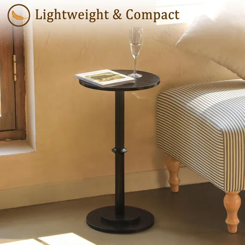 Vista 5 de MaxSmeo Mesa para Bebidas, Mesa Lateral Pequeña para Espacios Pequeños, Mesa Terminal Redonda Moderna con Pata de Madera Acanalada, Negro