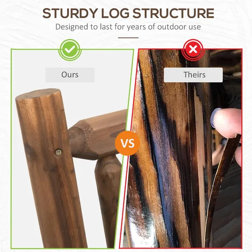 Vista 7 de Outsunny Mecedora de madera para 2 personas con diseño de tronco, sofá de dos plazas resistente con asientos curvos anchos para patio, patio