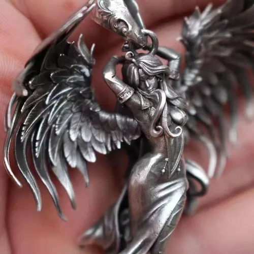 Vista 6 de Amposei Collar con colgante de ángel de la guarda, collares con colgante para mujeres y hombres, collar de ángel guardián, regalos con colgante