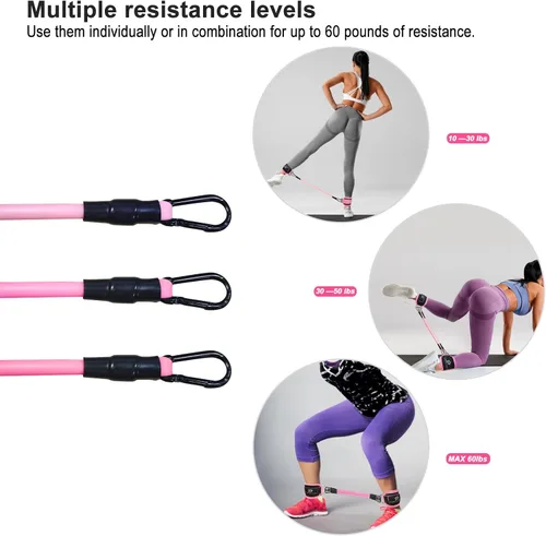 Vista 4 de Bandas de resistencia al tobillo con puños: banda de correa de tobillo para mujer para entrenar - Bandas de resistencia de tobillo para glúteos Rosa