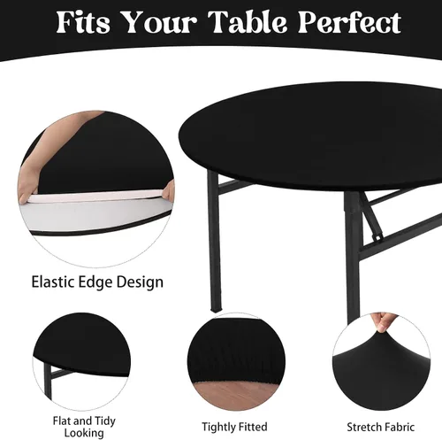 Vista 3 de Fivenl Paquete de 6 manteles de elastano para mesas redondas de 5 pies, manteles redondos elásticos ajustables lavables con borde elástico