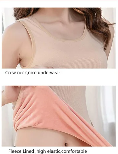 Vista 4 de Flenwgo Ropa interior de algodón con forro polar térmico para mujer, camiseta sin mangas, chaleco de capa base cálida