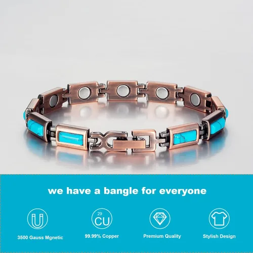 Vista 2 de YINOX - Pulsera de cobre con piedra turquesa para mujer, pulsera de moda para el día de San Valentín