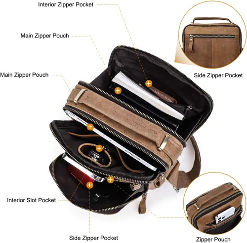 Vista 7 de CONTACTS Bolso de mensajero de cuero para hombre, bolso de mensajero, bolso cruzado de cuero genuino para el hombro 9.7 pulgadas, bolsa para iPad