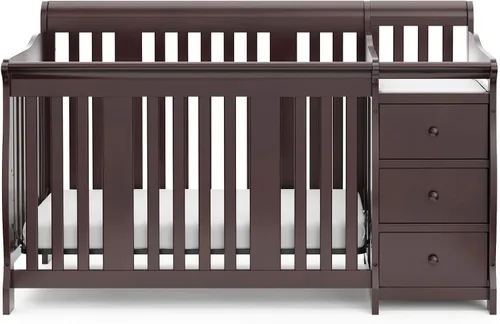 Vista 9 de Storkcraft Portofino - Cuna convertible 5 en 1 y cambiador (Espresso) - Combo de cuna y cambiador con 3 cajones, incluye cambiador de bebé, se