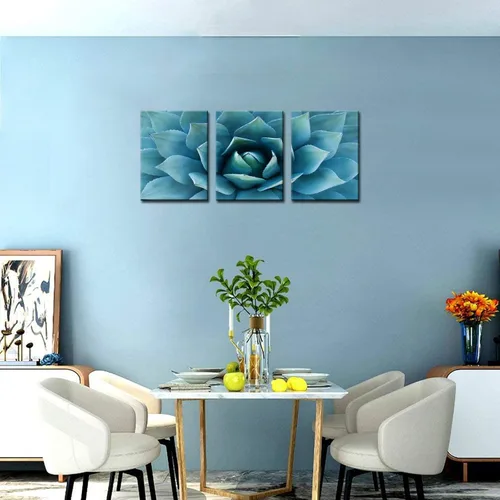 Vista 5 de Biuteawal - Lienzo moderno para pared, pintura de agave azul, pintura de plantas, decoración de pared, turquesa y verde azulado, impresión artística